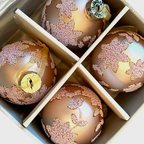 Laura Ashley Pink Beaded Glass Christmas Ornaments 3in Set of 4 Holiday Glam NEW - Picture 4 of 15